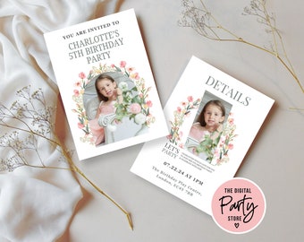Boho Wildflower 5th Birthday Invitation, Fifth Birthday Invite, Wildflower Birthday Party, DIY Printable Floral, Any age Invite, template