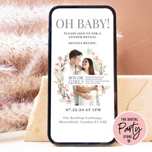 Wildflower Gender Reveal Digital Evite Template, Text Evite, Electronic Gender Reveal Invitation, Boho Gender Reveal Digital Invite Canva