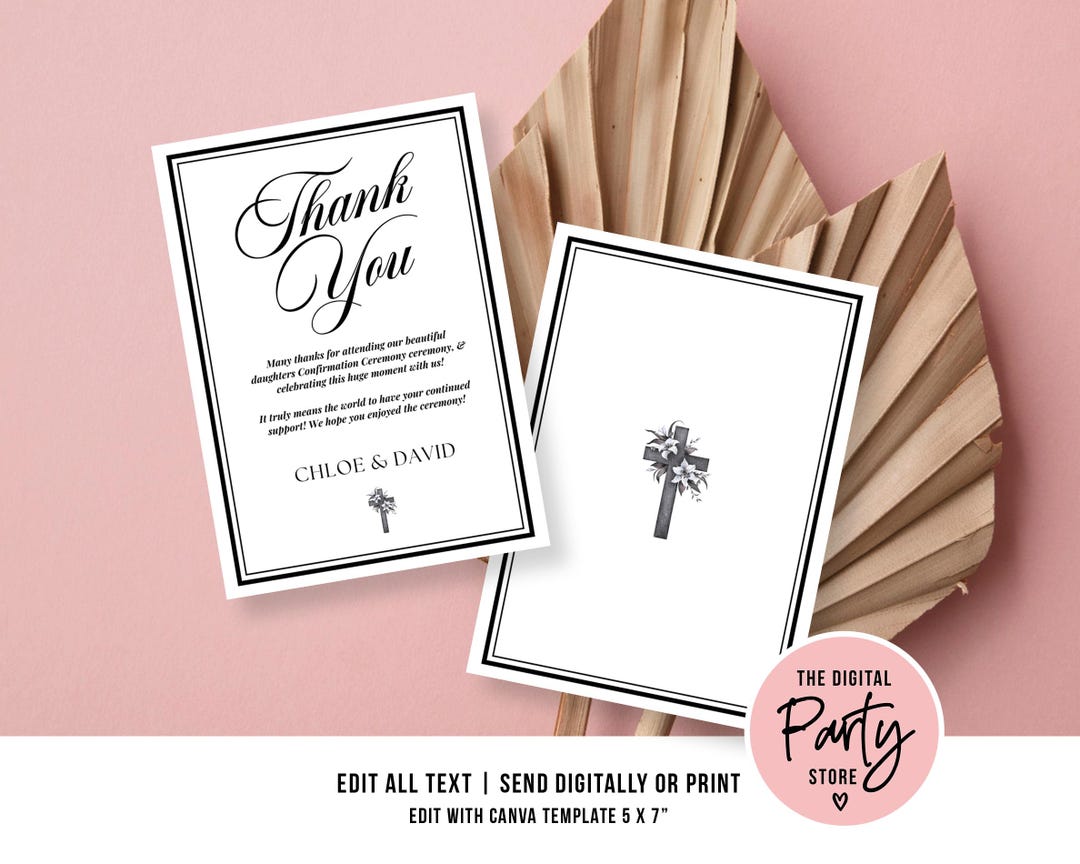 Elegant Confirmation Thank You Card, Luxury Confirmation Thank You Card ...
