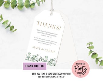 Hochzeit Dankeschön Tag, Botanisches Dankeschön Tag, Eukalyptus Dankeschön Tag, Dankeschön Tag Vorlage, Botanische, bearbeitbare Canva Vorlage