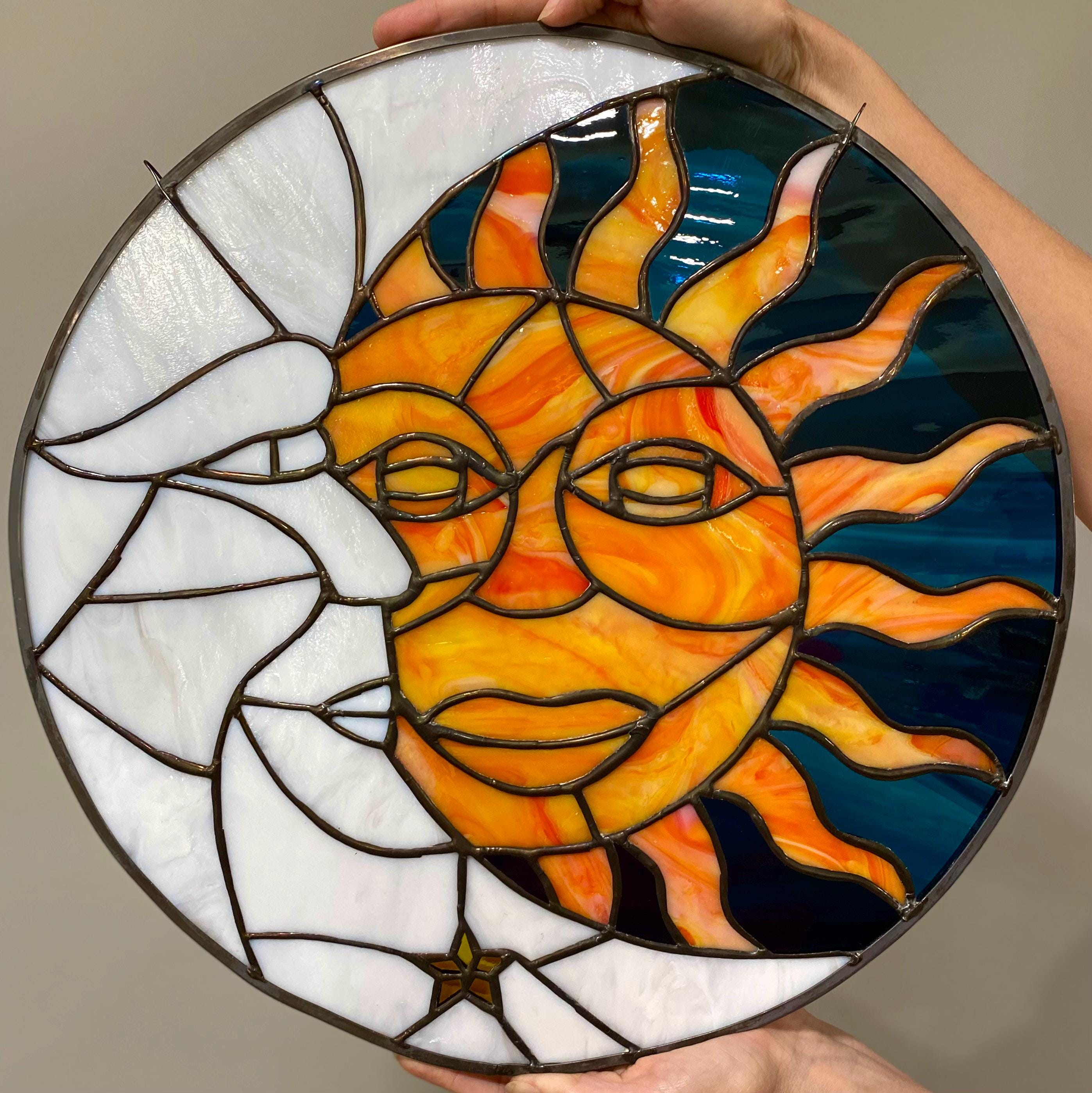Sun and Moon Window Panel, Stained Glass Art, Stained Glass Sun and ...