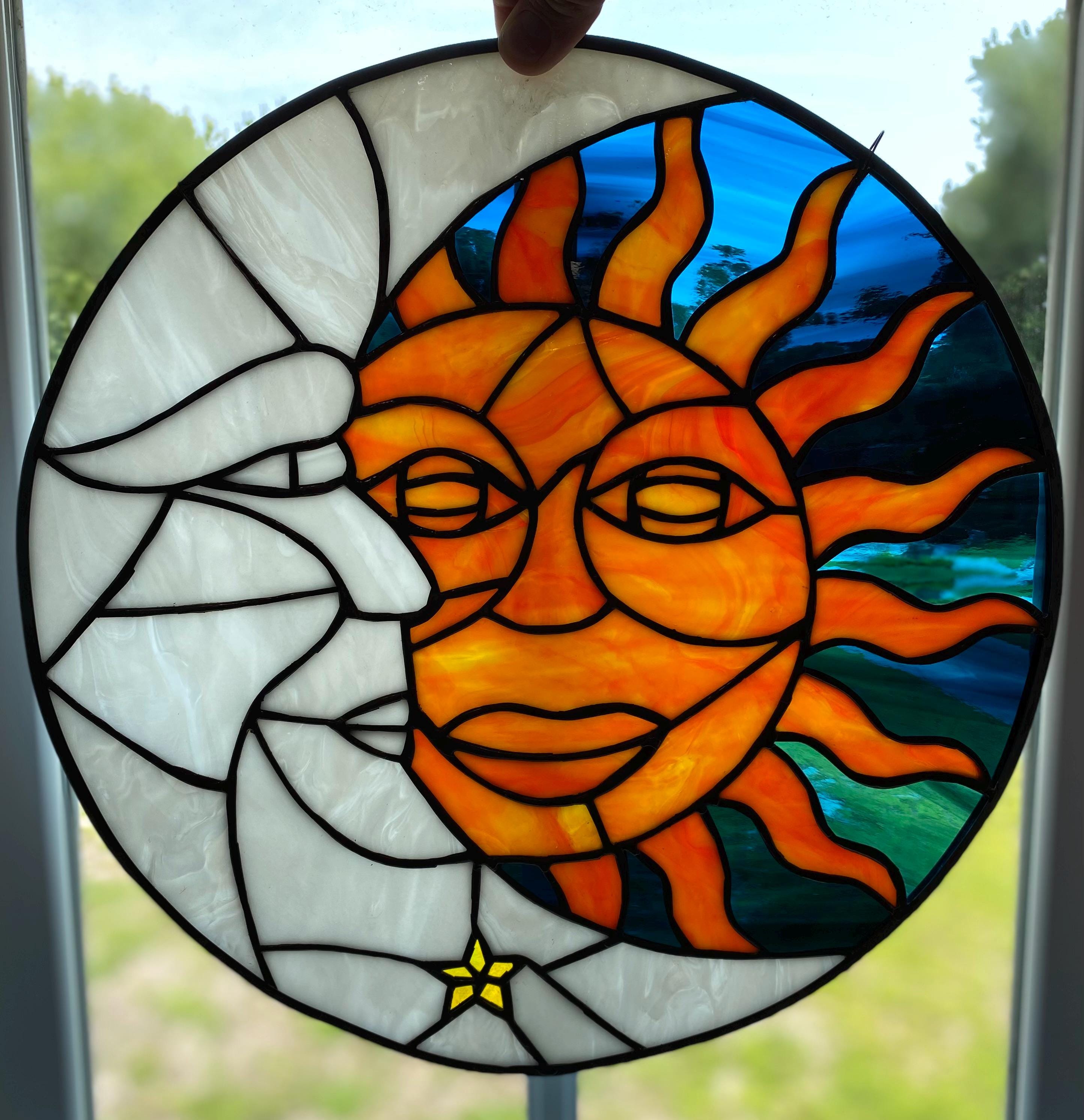 Sun and Moon Window Panel, Stained Glass Art, Stained Glass Sun and ...