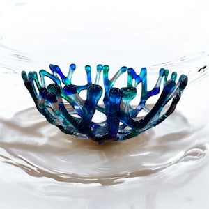 Fused Glass Coral Bowl: Turquoise Blue Sea Art (8 inch)