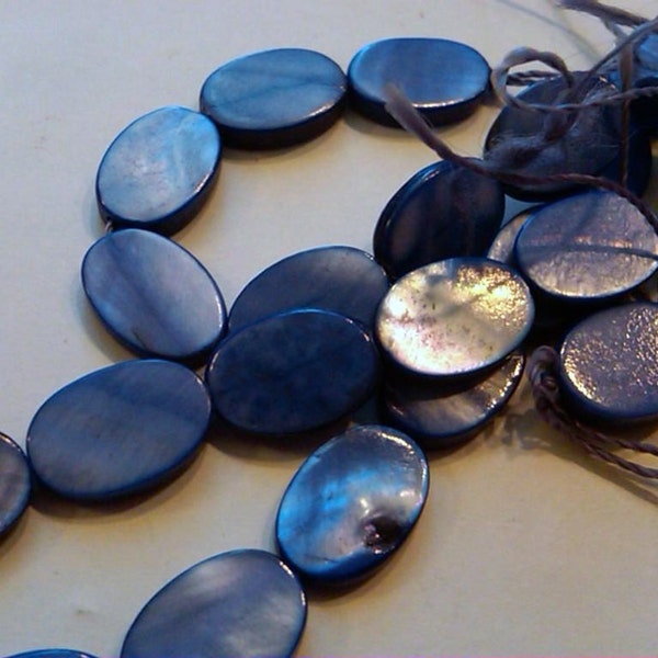 MOP Mother of Pearl blue oval beads 15 inch strand 13x9mm