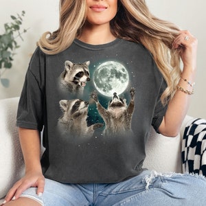 Camiseta de los tres mapaches con luna - Camisetas vintage de los tres mapaches - Camiseta retro de los tres mapaches con luna - Amantes de los mapaches - Camiseta divertida de mapaches - Camiseta de mapaches