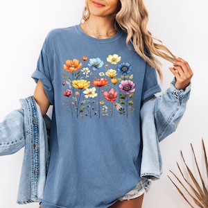 Floral Cottagecore Flower T-shirt - Boho Wildflowers Cottagecore Shirt - Gift For Her | Comfort Colors Shirt - Whimsigoth - Plant Shirts