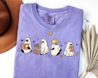 Geister lesen Bücher Shirt, Bücher-Liebhaber-Geist-Geschenk, niedliches kleines Geist-Shirt, Frauen Halloween-Shirt, gruselige Saison Shirt, Herbst-Grafik-T-Shirt