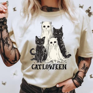 Cute Ghost Black Cats Halloween Shirt, Ghost Cat Halloween Shirt, Spooky Season, Cat Lover Gift, Halloween Gift Cats Owner, Cute Cat Shirt