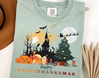 Fröhliches Hallowhanksmas T-Shirt - Happy Hallothanksmas TShirt - Hallothanksmas Shirt - Halloween Shirt - Thanksgiving Shirt - Weihnachtsshirt