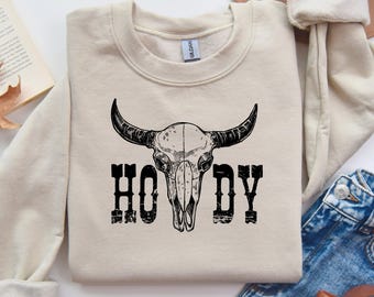 Sudadera Country Western Howdy, suéter vaquero del oeste, suéter estilo ranchero, suéter vaquera, top de rodeo del suroeste, ropa de música country