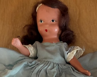 Antique c.1910-1930 German Bisque Googly Eye Cabinet Doll - 5.5" All Original Silk Gown, Signed "LS"