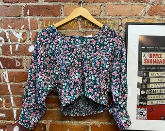 Zara Floral Crop Top Green and Pink Size Small