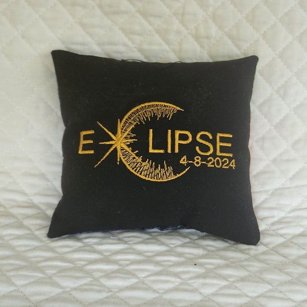 Eclipse 2024 Mini Pillow, Embroidered, Personalized, Shelf Sitter, Basket Filler, Country home decoration