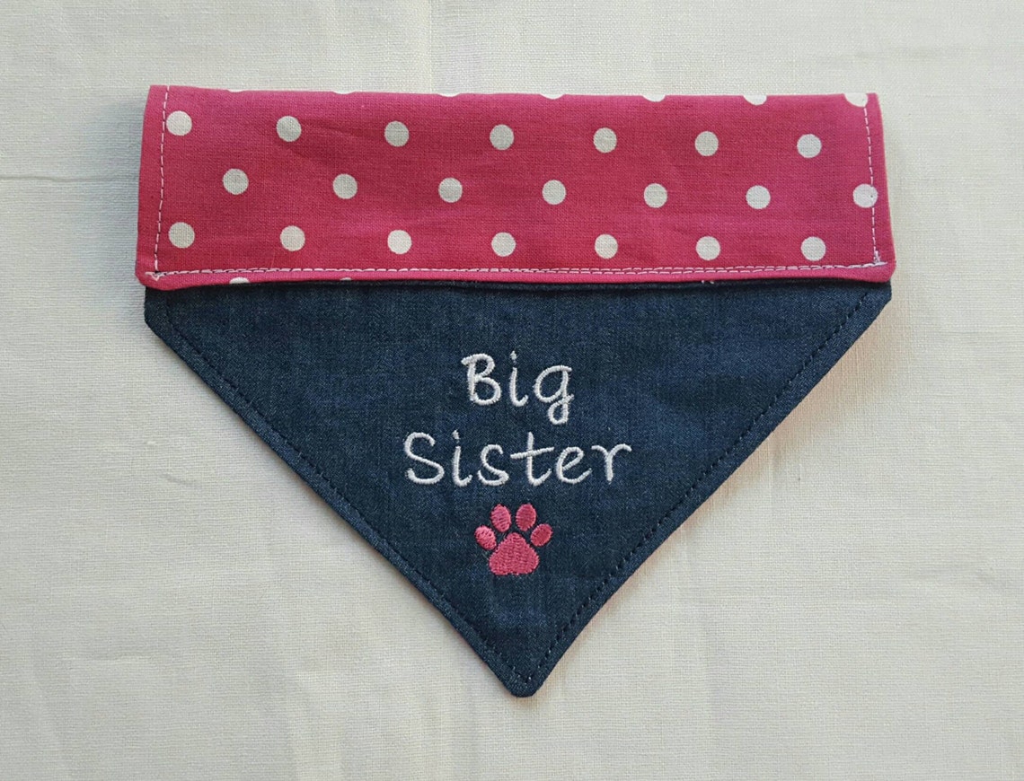 Big Sister Dog Bandana Paw Print Hot Pink White Dots Pet Etsy