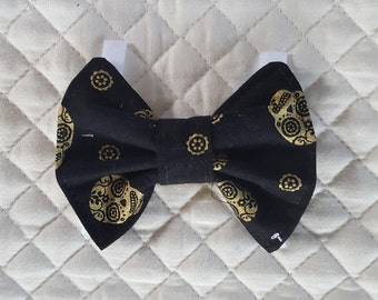 Dog Bow Tie, Skulls Gold, Day of the Dead,  Bow Tie For Dogs, Cat Bow Tie, Pet Supplies Accessories, Pet Clothing, Dog, Made in USA