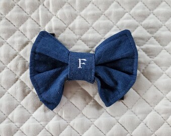 Dog Bow Tie, Personalized with 1 letter, Denim, Bow Tie For Dogs, Dog Neckwear and Accessories, Pet Supplies, Dogs