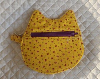 Cat Zipper Pouch, Coin Purse, Small Change Purse, Yellow calico, Cute