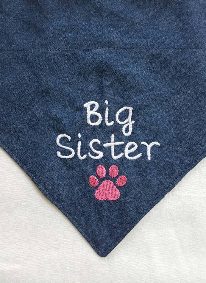 Big Sister Dog Bandana Over Collardenim Dog Bandana Pet Etsy