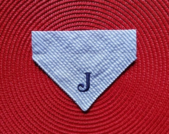 Seersucker Dog Bandana,Denim Stripe, 1 Letter, Monogrammed Dog Bandana, Personalized Dog Bandana,