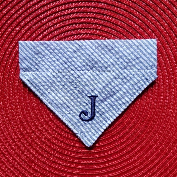 Seersucker Dog Bandana,Denim Stripe, 1 Letter, Monogrammed Dog Bandana, Personalized Dog Bandana,