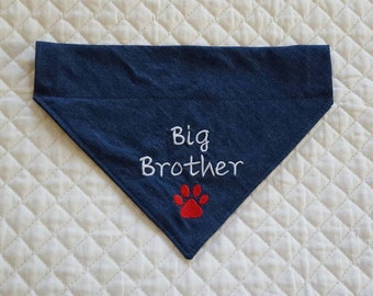 Big Brother Dog Bandana, Over Collar, Denim Dog Bandana, New Baby Announcement, Pet Accessories, Dogs, Pets