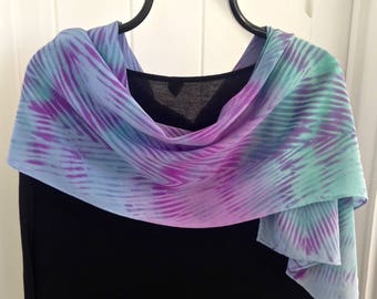 Clearance - Taps - Arashi Shibori Hand Dyed Crepe de Chine Silk Scarf, Blue/Aqua/Purple Scarf,  Short Silk Scarf, Handdyed Scarf