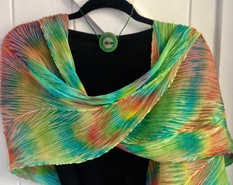 The Patio - Arashi Shibori Hand Dyed & Hand Pleated Silk Shawl/Scarf