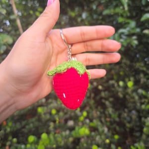 Handmade Crochet Strawberry Keychain – Sweet Mini Fruit Plush- Plush Keychain - Strawberry Lover Keychain - Strawberry Bag Accessory