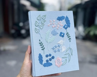 Floral Hand Embroidered Journal Notebook, A5 Embroidered Linen Notebook, Hand Stitched Fabric Cover, Embroidery Gift Journal, Gift for her