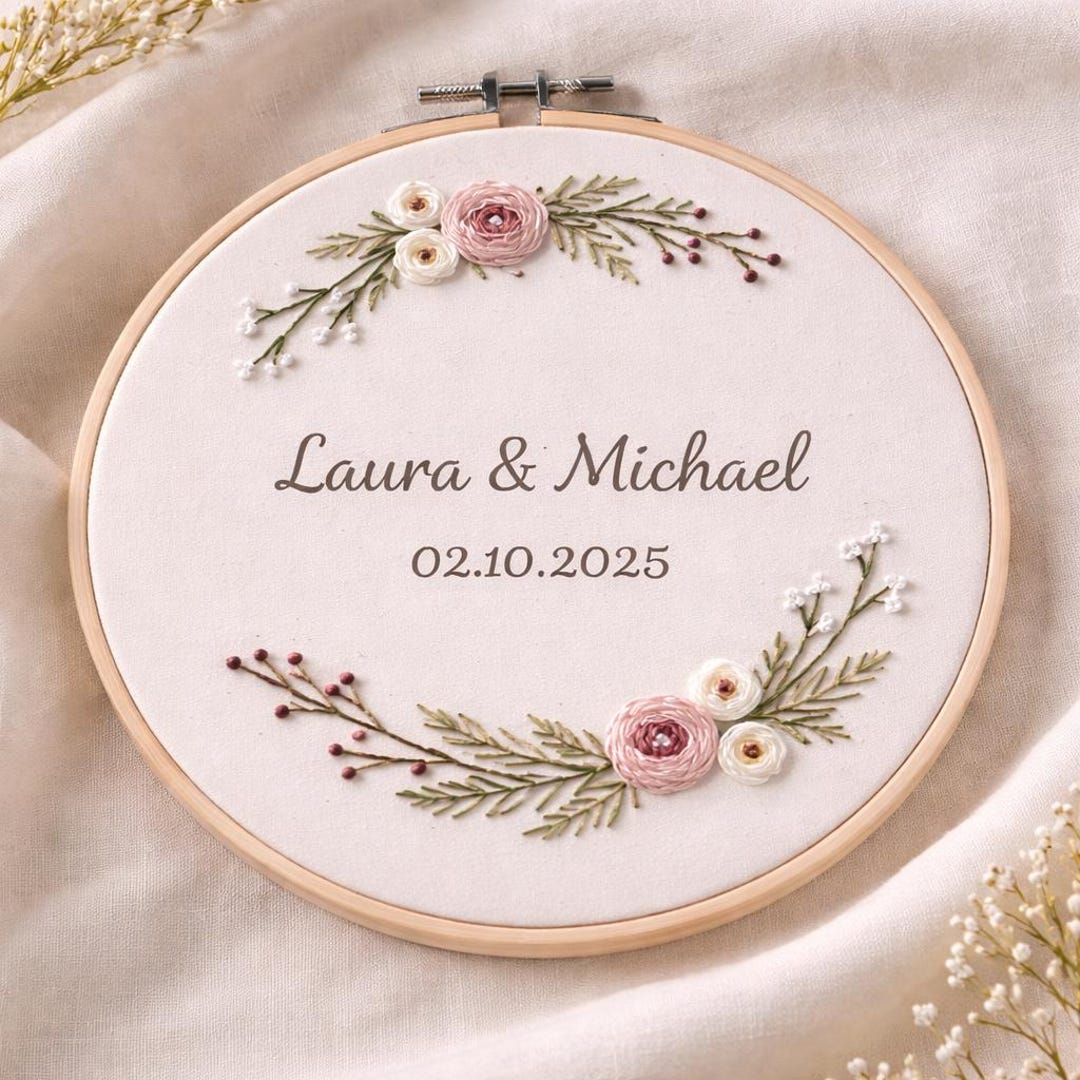 Custom Hand Embroidered Wedding Hoop Art, Wedding Ring Holder ...