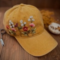 Custom Floral Embroidered Baseball Cap, Hand embroidered Cap, Daisy Hand Embroidered Cap, Custom Hat Embroidery, Gift For Her product logo