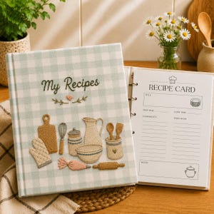 Individuell besticktes Rezeptbuch im 6-Ring-Ordner, handbesticktes Rezeptbuch im A5-Format mit Leineneinband, Geschenkidee für Sie