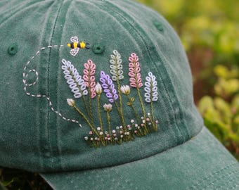 Floral Hand embroidered Cap, Custom Embroidered Baseball Cap, Daisy Hand Embroidered Cap, Custom Hat Embroidery, Gift For Her