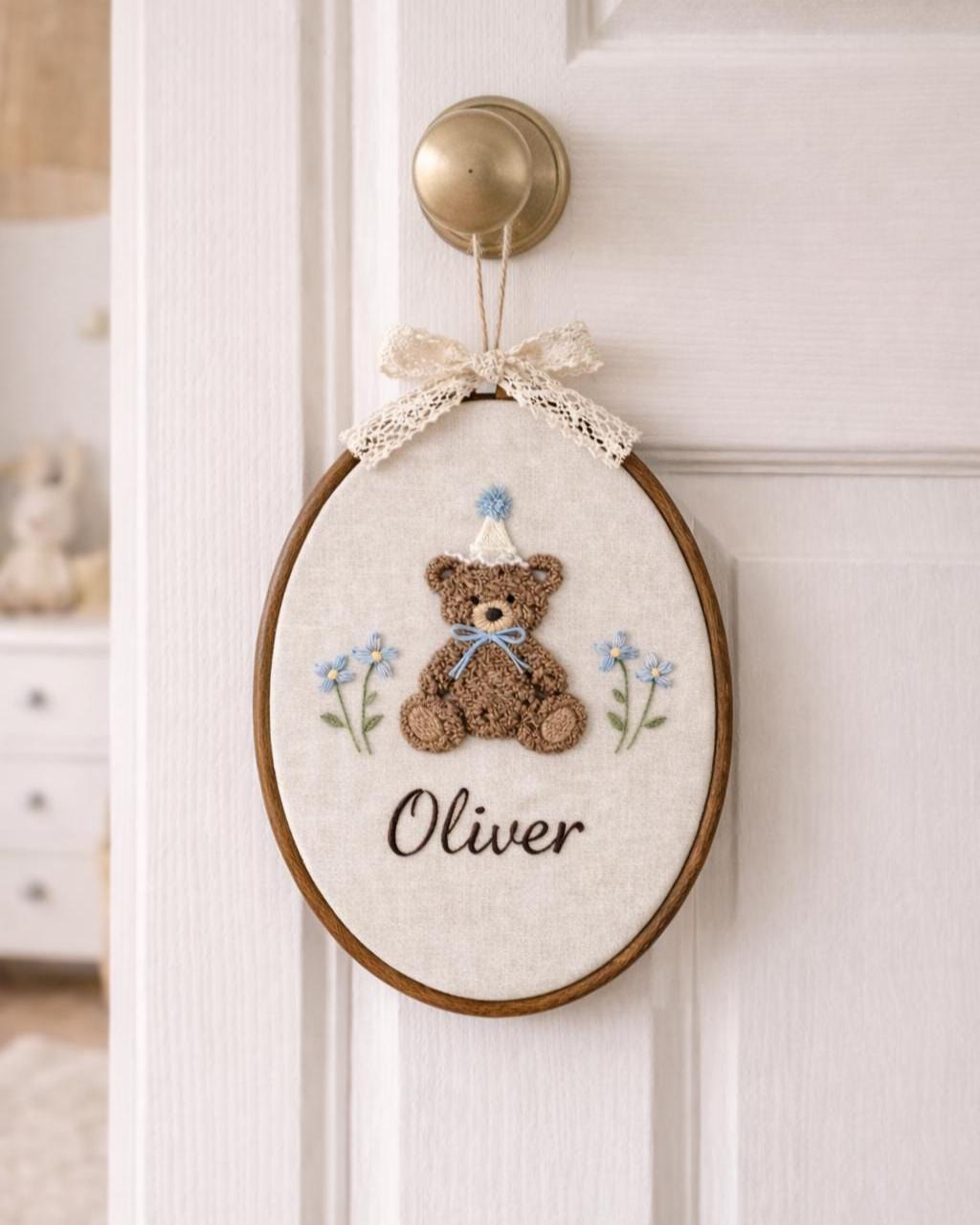Custom Hand Embroidered Baby Name Sign, Custom Nursery Hoop, Oval ...
