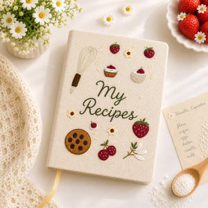 Custom Embroidered Recipe Book, Personalized Recipe Notebook, Hand Embroidered Recipe Journal, Cooking Notebook A5, Gift For Her