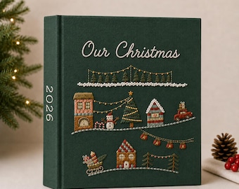Op maat gemaakt, handgeborduurd kerstalbum, gepersonaliseerd familiefotoalbum, kerstcadeau voor het gezin, vakantieherinneringsboek