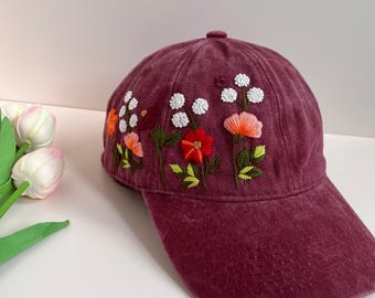 花刺繍キャップ、カスタム刺繍帽子、ユニークなキャップ、野球帽、手