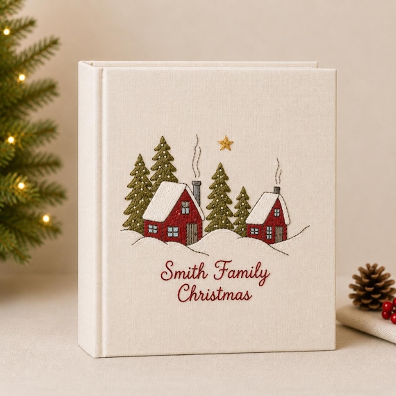 Custom Hand Embroidered Christmas Keepsake Album, Personalized Family Photo Album, Christmas Gift for Family, Holiday Memory Book