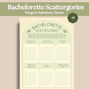 Margs and Matrimony +18 Bachelorette Scattergories | Printable Game | Green and Yellow | Tequila | Dirty Bachelorette Game | Margarita Theme