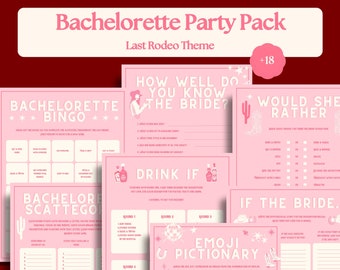 Last Rodeo Bachelorette Party +18 Game Bundle | Printable Games | Bingo, Emoji Pictionary, Drink If, | Aesthetic & Cute | Pink Cowgirl