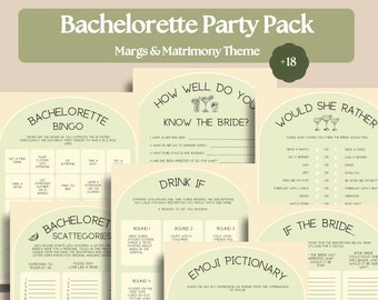 Margs and Matrimony Bachelorette Party +18 Game Bundle | Printable Games | Bingo, Emoji Pictionary, Drink If, Would She Rather | Aesthetic