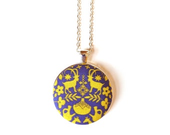 Ethiopia handmade fabric necklace - blue and yellow handmade Ethiopian necklace