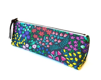 Floral zipper pouch - Colorful flowers pencil case - Floral makeup bag - Floral makeup brush case