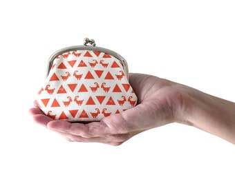 Mountain goat coin purse in orange and white - change purse in orange and white  - handmade geometric coin purse with goats