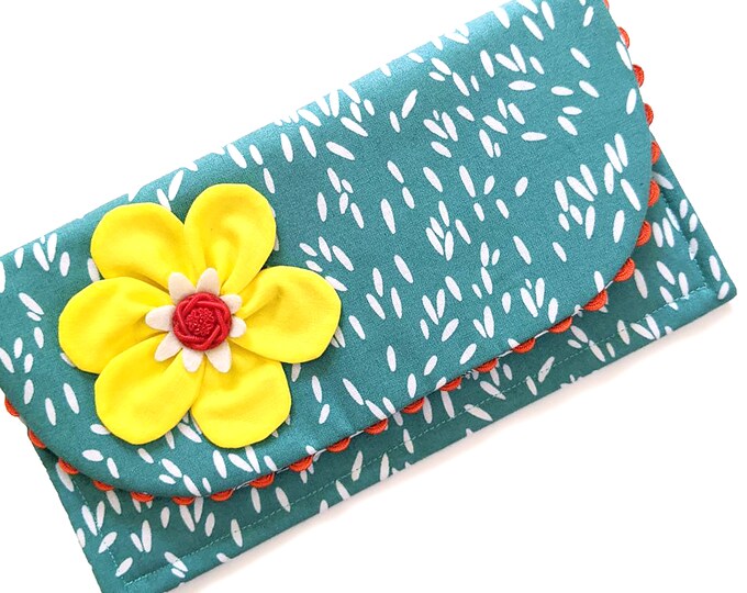 The Ric Rac Clutch Purse With Yellow Flower on Teal - Etsy