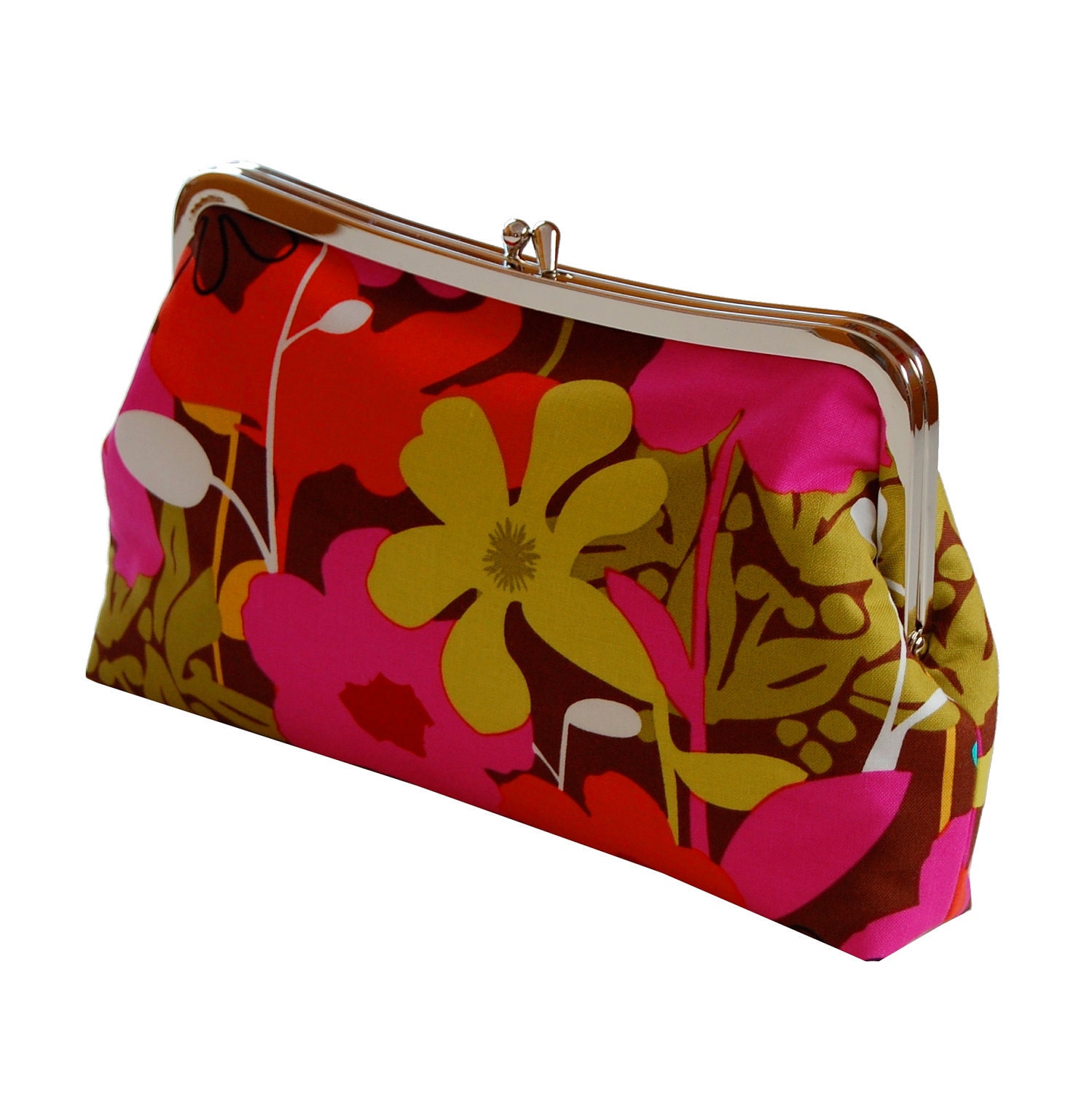 Colorful clutch purse, Floral clutch, Fabric clutch, Colorful Spring purse, Metal frame purse
