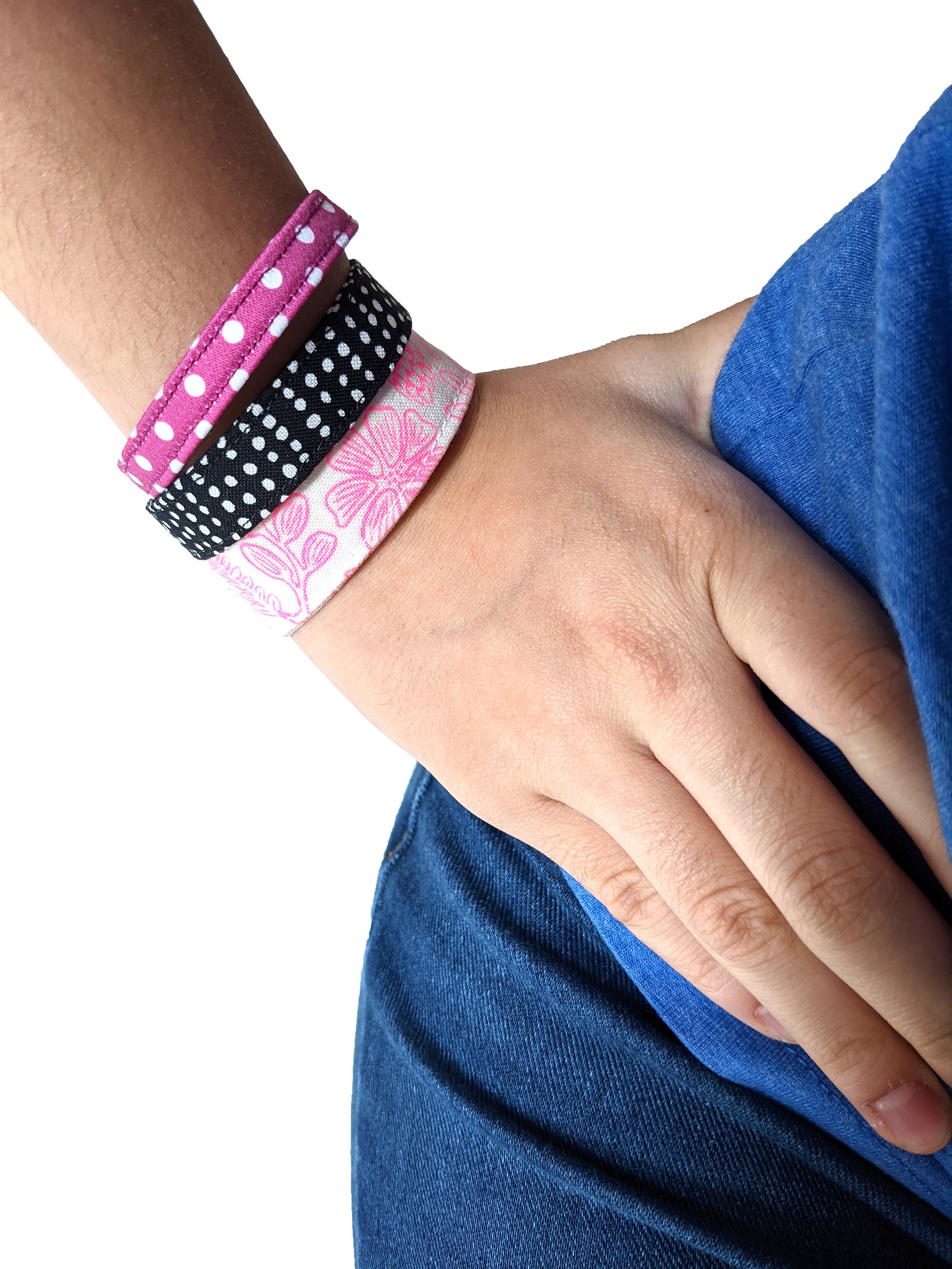 Fabric bracelet set pink, magenta, black patterned bracelet set