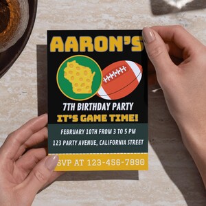 Green Bay Football Digital Birthday Invite, Printable Custom Party, Easy Downloadable Template, Any Age, Will Edit for You, Sport Invite
