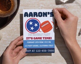 Invitación digital de cumpleaños de fútbol de Tennessee, fiesta personalizada imprimible, plantilla fácil de descargar, para cualquier edad, se edita por ti, invitación deportiva