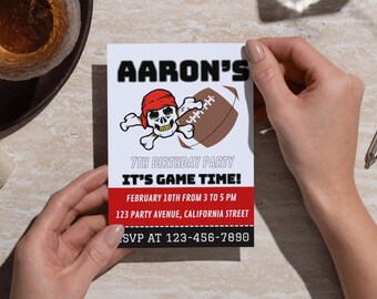 Invitación digital de cumpleaños del equipo de fútbol de Tampa Bay, imprimible y personalizada, plantilla fácil de descargar, para cualquier edad, se puede editar. Invitación deportiva.